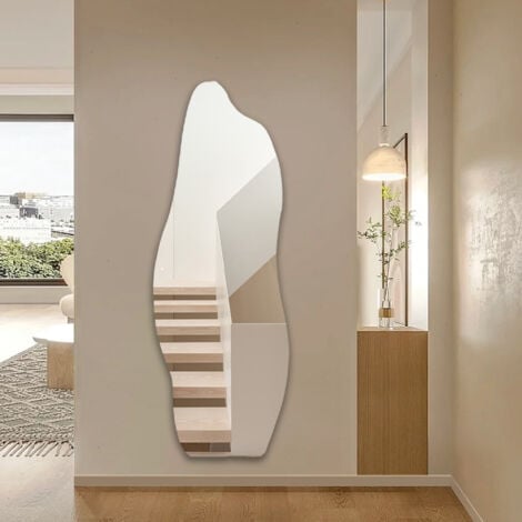 BOROMAL Asymetrischer Ganzkörperspiegel 60x165cm Standspiegel Unregelmäßiger Bodenspiegel, HD Groß Standspiegel Ganzkörper Deko-Wandspiegel für Schlaf-, Wohn-, Ankleide-, Flur