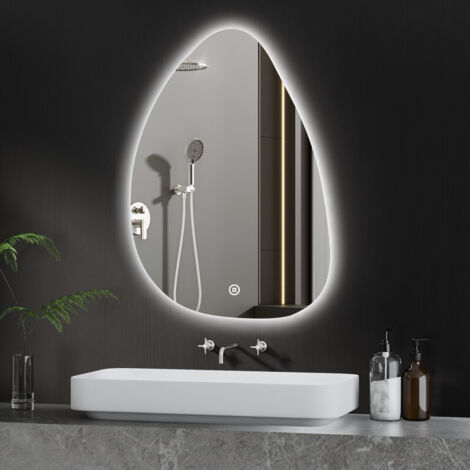 Asymmetrischer Badspiegel 55 x 80 cm LED Badspiegel mit Beleuchtung Spiegel mit Beleuchtung mit Touchschalter und Dimmbar 3 Lichtfarbe Warmweiß Neutral Kaltweiß