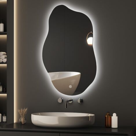 Asymmetrischer LED Badspiegel mit Beleuchtung 52 x 85 cm 3 Lichtfarbe Einstellbare Spiegel Bad mit Beleuchtung LED Spiegel mit Licht mit Touch-Schalter