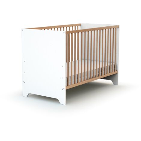 AT4 - Lit bébé en bois GAVROCHE Blanc et Hêtre Verni 60 x 120 cm