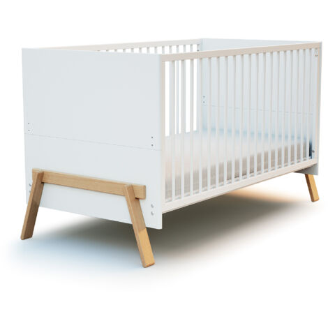 AT4 - Lit bébé évolutif en bois CANAILLE Blanc et hêtre verni 70 x 140 cm