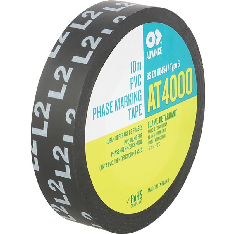 AT4000 L2 Black 15mm x 10m Phase Marking Tape - Advance