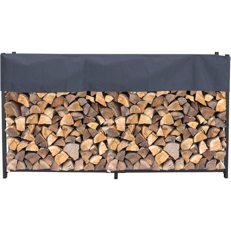Tagère en métal pour Bois de cheminée avec Housse Gris Anthracite 200 x 25 x 115 cm Épaisseur 0,8 m