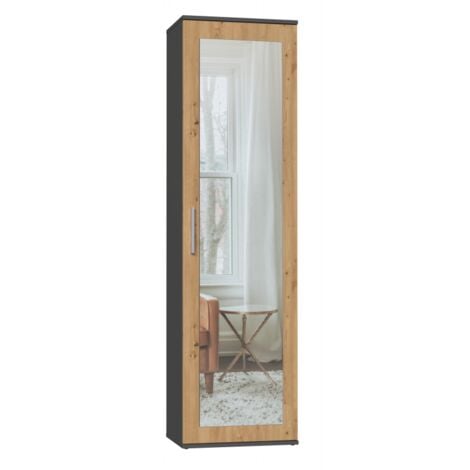TOPESHOP ATARA - Armoire d’entrée avec grand miroir - 180x50x35 cm - 2 étagères + penderie - Meuble d’entrée