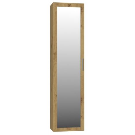 ATARA | Armoire d'entrée avec grand miroir | 180x50x35 cm | Deux étagères + porte-cintres à l'intérieur | Meubles d'entrée
