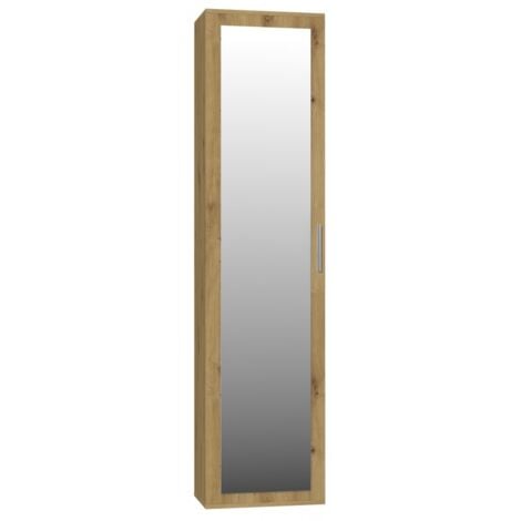 ATARA  Armoire d’entrée avec grand miroir  180x50x35 cm  Deux étagères + porte-cintres à l’intérieur  Meubles d’entrée
