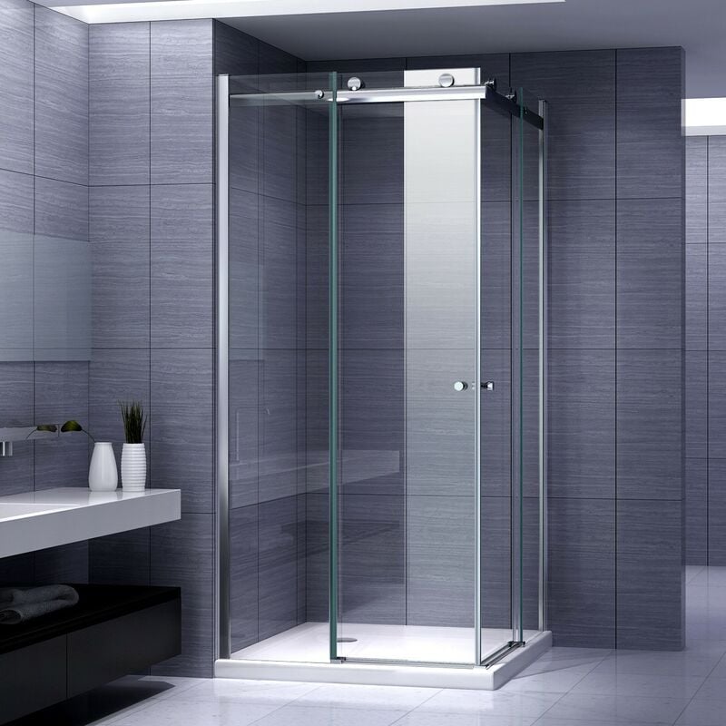 Saniverre - atemis Cabine de douche d'angle 120 x 120 - H.200 cm porte coulissante verre 8 mm transparent