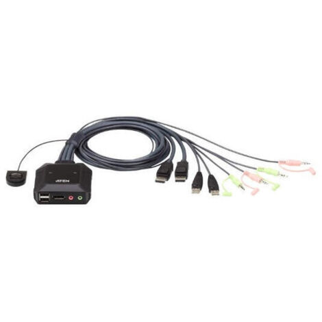 Aten Switch KVM formato cable DisplayPort USB de 2 puertos selector remoto de puerto