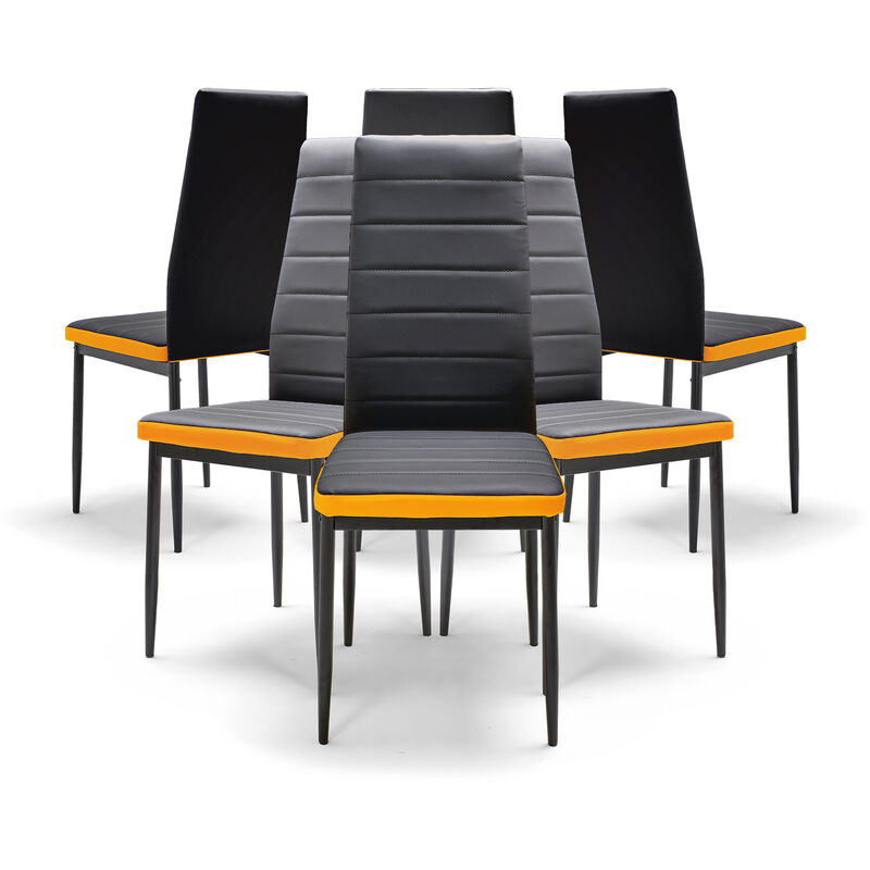 Athens - Lot de 6 chaises en léther noir