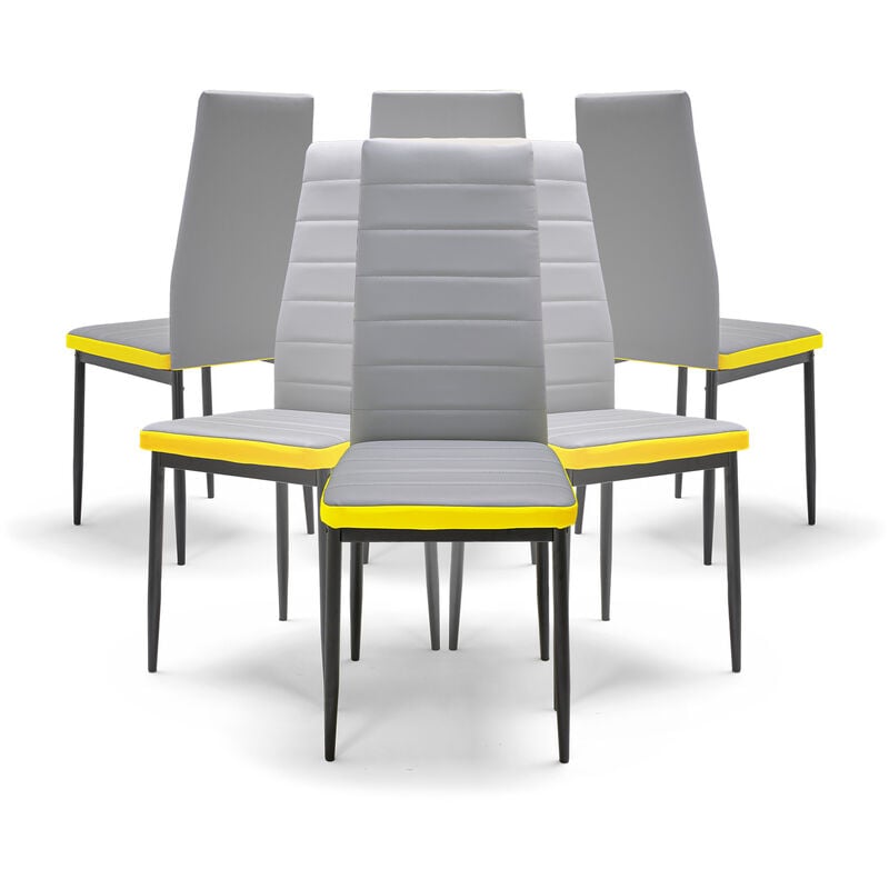 Athens - Lot de 6 chaises en léther gris