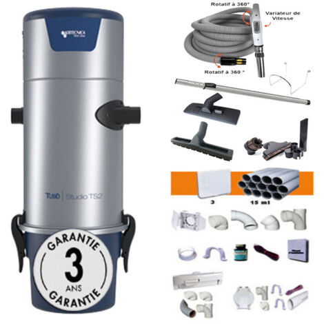 Atepac – Aspirateur centralisé AERTECNICA TS2 jusqu'à 400 m² – Sans sac – Moteur 1600W – Dépression 313 mbar – Flexible 9m avec variateur – 8 accessoires inclus