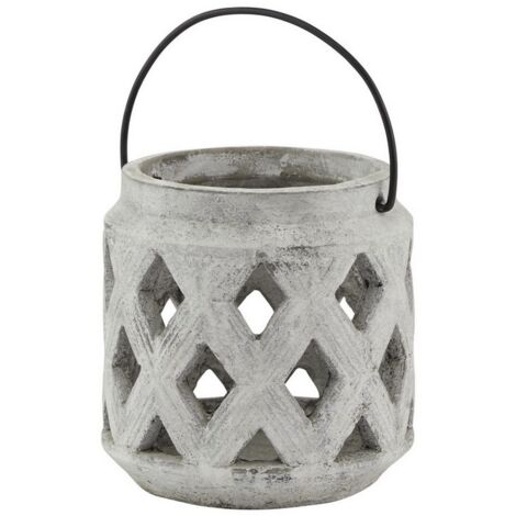 Athena Stone Lattice Lantern - Ceramic - L15 x W15 x H15 cm - White