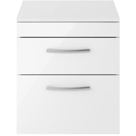 main image of "Athena White Gloss 500mm Wall Hung 2 Drawer Cabinet & Worktop"