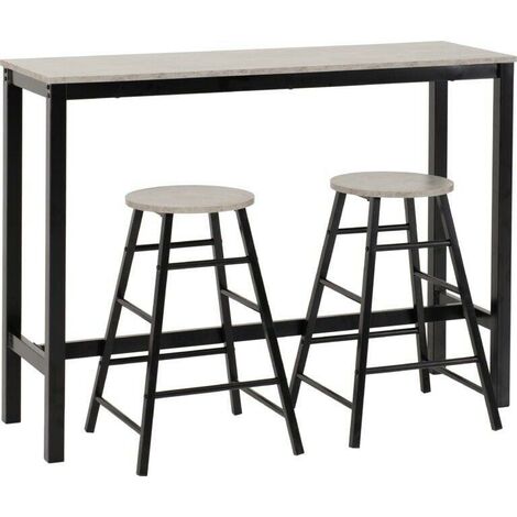 Athens Breakfast Bar Set - Concrete Effect/Black