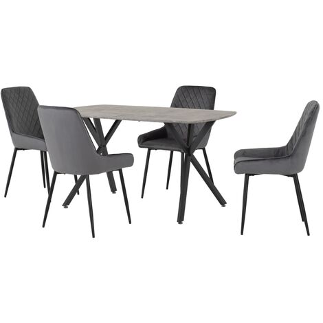 Athens Rectangular Dining Set with Avery Chairs - Concrete Effect/Black/Grey Velvet
