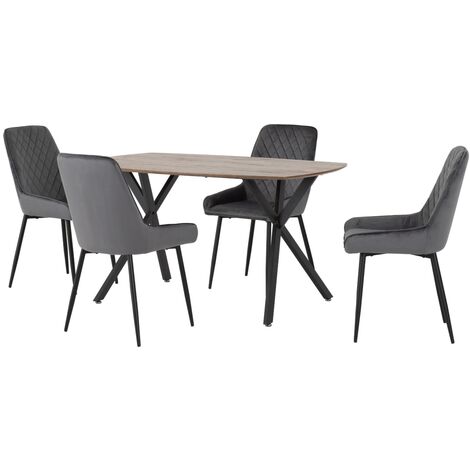 Athens Rectangular Dining Set with Avery Chairs - Medium Oak Effect/Black/Grey Velvet