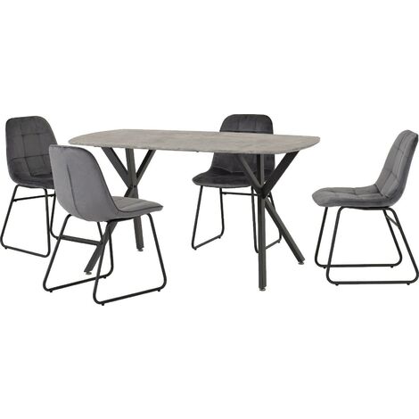 Athens Rectangular Dining Set with Lukas Chairs - Concrete Effect/Black/Grey Velvet