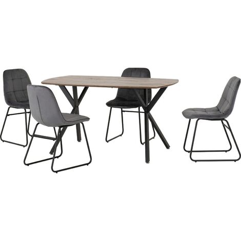 Athens Rectangular Dining Set with Lukas Chairs - Medium Oak Effect/Black/Grey Velvet