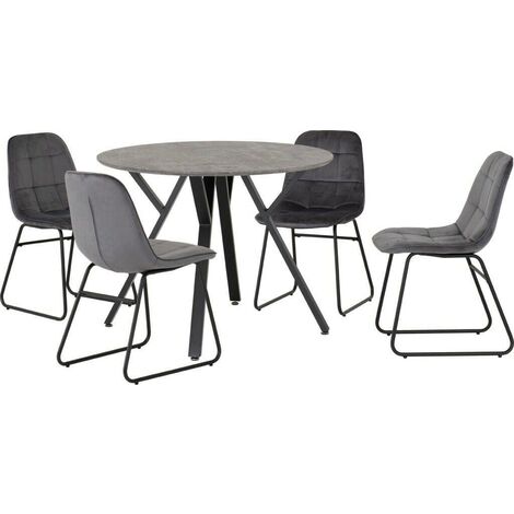 Athens Round Dining Set with Lukas Chairs - Concrete Effect/Black/Grey Velvet