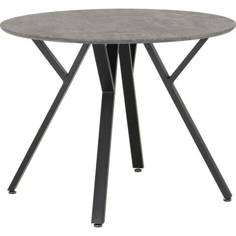 SECONIQUE Athens Round Dining Table Concrete Effect Black Metal Legs Seats 4