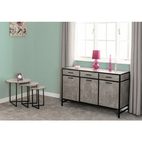 Athens Round Nest of Tables - L50 x W50 x H50 cm - Concrete Effect/Black