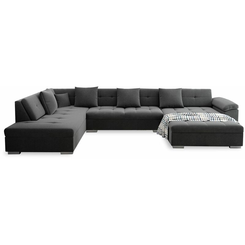 Canapé d'angle Noir Tissu Moderne Grand Promotion