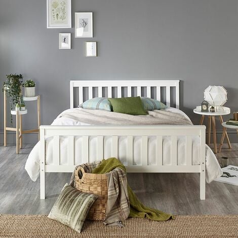 3ft Single 90 x 190 cm, Grey Solid Wood Bed Frame in Grey with Slatted Base and Headboard Bedroom Furniture Ideal for Adult Children Kid Teenagers Guest 3ft Single Wooden Bed Frame 