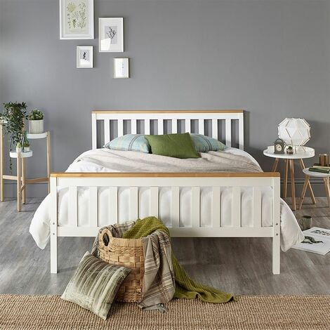 Solid Wood White Bed Frame With Natural Tops - Single to Super King