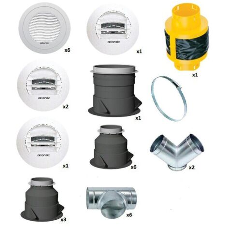 Atlantic – Kit d'accessoires pour VMC double flux Optimocosy HR – 6 bouches ONDEA 80P – 2 bouches sanitaires BN 15 Ø 80 mm – Installation en pieuvre