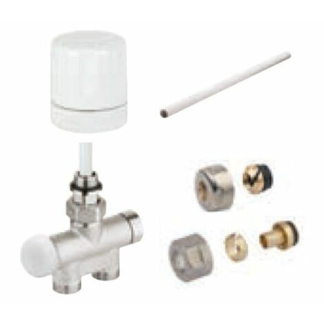Atlantic – Kit de raccordement monotube pour sèche-serviettes eau chaude – Entraxe 50 mm – Finition blanche – Raccords cuivre et PER inclus