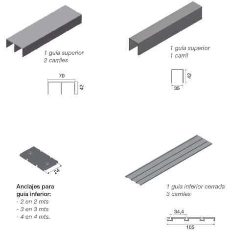 Atlantico Kit Guia 3 Carriles Plata 2Mts