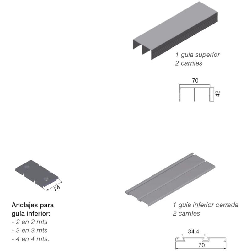 

Atlantico Kit Guia Plata 2Mts - Cromo Mate