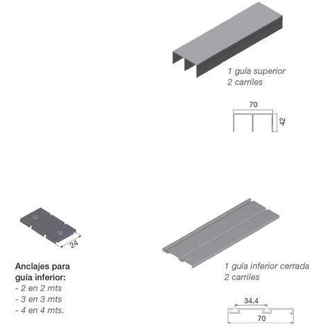Kit gu�as superior e inferior de 2 carriles para perfiles ATLANTICO