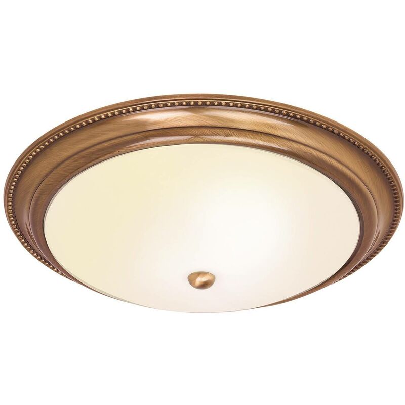 Endon Lighting - Endon Atlas - 2 Light Flush Ceiling Light Antique Brass, Acid Glass, E27