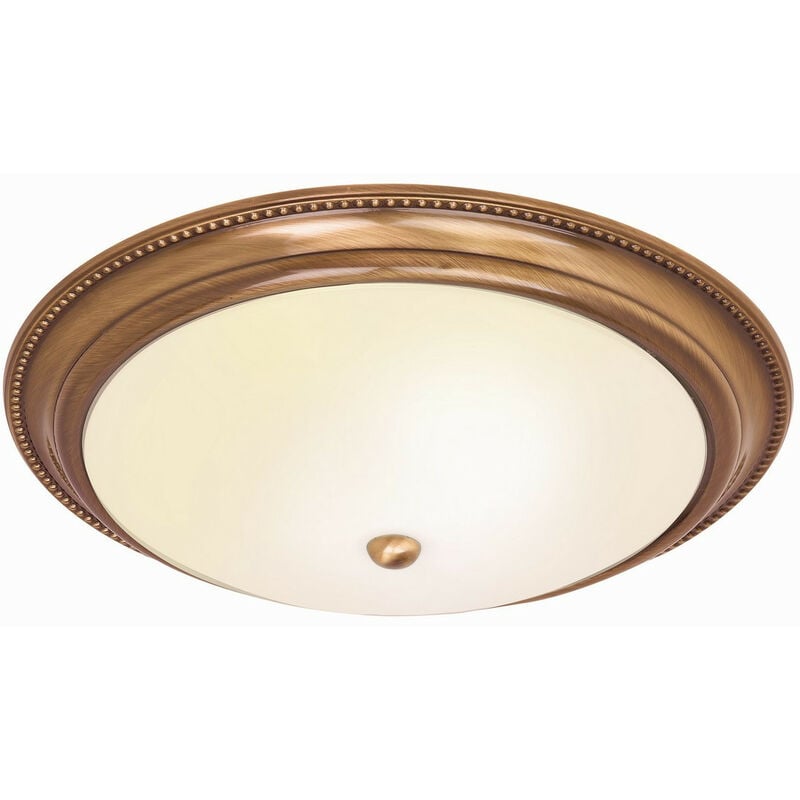 Atlas - 2 Light Flush Ceiling Light Antique Brass, Acid Glass, E27 - Endon