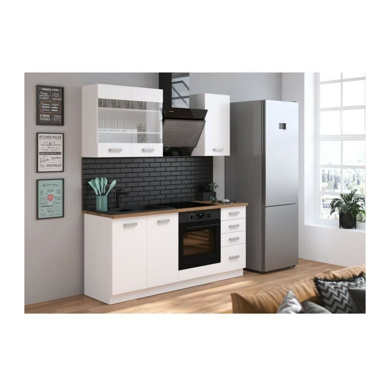 ATLAS Cuisine complete 5 éléments - Décor blanc - L180 cm - Plan de travail non inclus