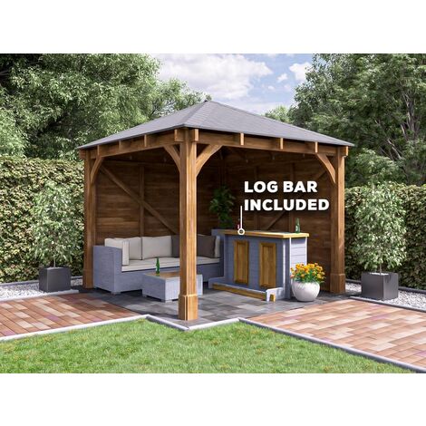 main image of "Atlas Garden Bar Gazebo W3m x D3m - Heavy Duty Garden Shelter with Log Bar Included"