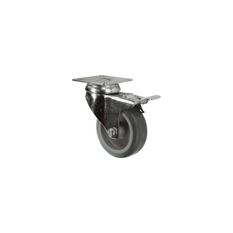 Braked Swivel Plate 100mm Rubber Tyre - Atlas Workholders