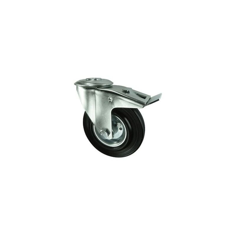 Braked Swivel Bolt Hole 80mm Rubber Tyre st Centre - Atlas Workholders