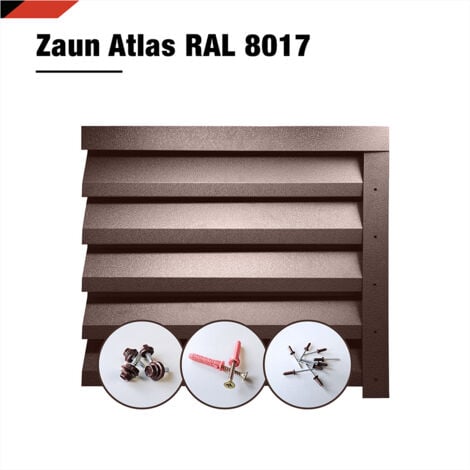 BRAVO THE SMART SOLUTION Atlas-Zaun-Set (Zaunpaneel, Lamellenzaun, Sichtschutz) 104,5 cm x 200 cm Metall Stärke 0,45 mm inkl. Zubehör braun