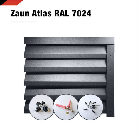 BRAVO THE SMART SOLUTION Atlas-Zaun-Set (Zaunpaneel, Lamellenzaun, Sichtschutz) 104,5 cm x 200 cm Metall Stärke 0,45 mm inkl. Zubehör grau