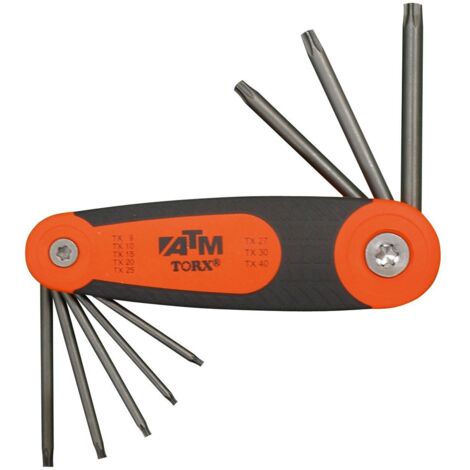 ATM LLAVES & VASOS A1501 JUEGO DE 8 LLAVES TORX EN SOPORTE TIPO NAVAJA (T9-T40)