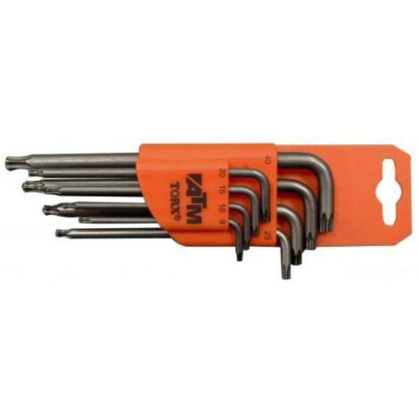 ATM LLAVES & VASOS A1601 JUEGO DE 8 LLAVES ACODADAS LARGAS TORX DE SEGURIDAD CON BOLA (T9-T40)