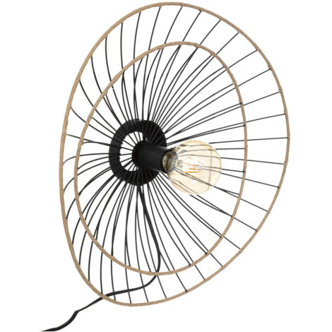 Atmosphera – Applique murale métal noir 45 cm – Abat-jour en métal avec effet bois – Compatible ampoules E27 – Éclairage élégant pour salon et chambre