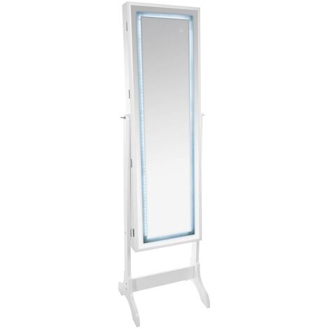 Atmosphera – Armoire à bijoux avec miroir éclairage LED 155 cm – MDF blanc, intérieur polyester, 80 emplacements pour boucles d'oreilles – Montage facile