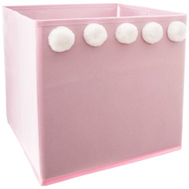 Bac de rangement enfant pompons rose 29x29cm Atmosphera Créateur D'intérieur