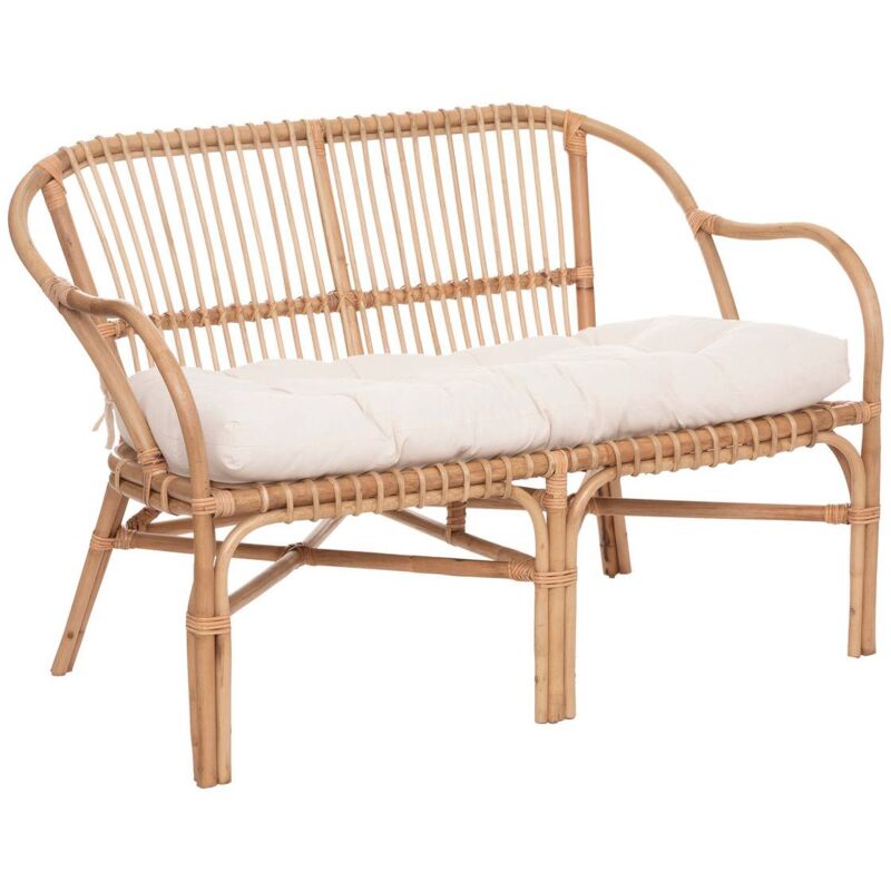 Banquette Neta 2 places rotin tissu blanc - Atmosphera créateur d'intérieur