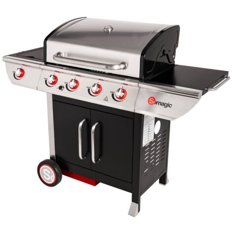 Atmosphera – Barbecue à gaz 4 brûleurs avec réchaud latéral – Surface de cuisson 69x43 cm – Chariot sur roulettes – Acier inoxydable et émaillé - 450GPI