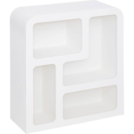 Atmosphera – Bibliothèque 4 niches en bois MDF blanc 75 x 30 x 85 cm – Finition texturée – Pour salon, bureau ou entrée