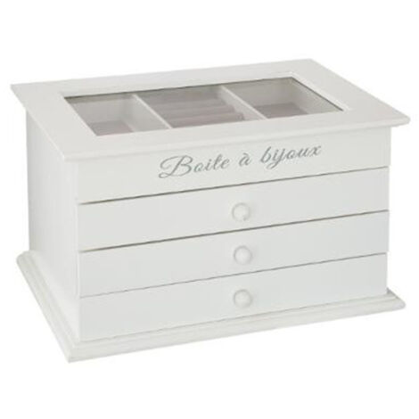 Atmosphera – Boîte à bijoux vitrée 3 tiroirs – MDF, velours et verre – Dimensions 25x17x15 cm – Design élégant pour rangement bijoux